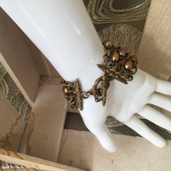 Stephen Dweck 5 Strand Bronze Link Bracelet with Gold Pearls - Picture 3 of 11